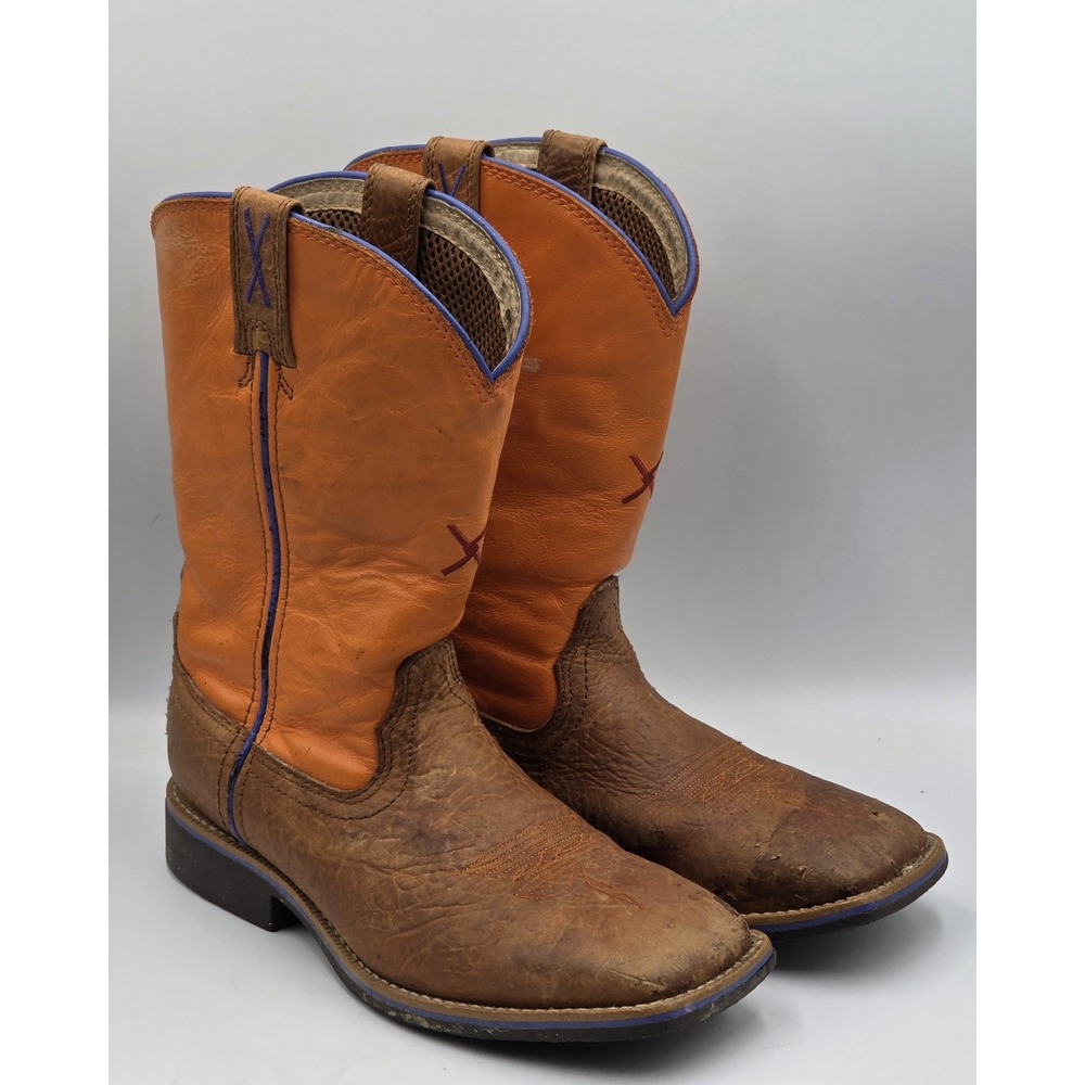 Twisted X Top Hand Youth Western Boots Brown Orange Leather Size 3M